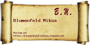Blumenfeld Miksa névjegykártya